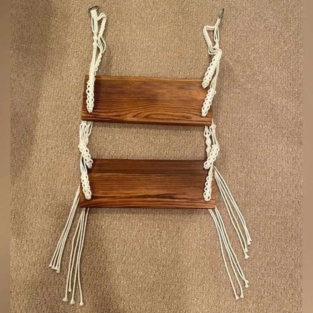 Boho Hanging Wall Shelf 2 Tier Macrame Floating Shelves